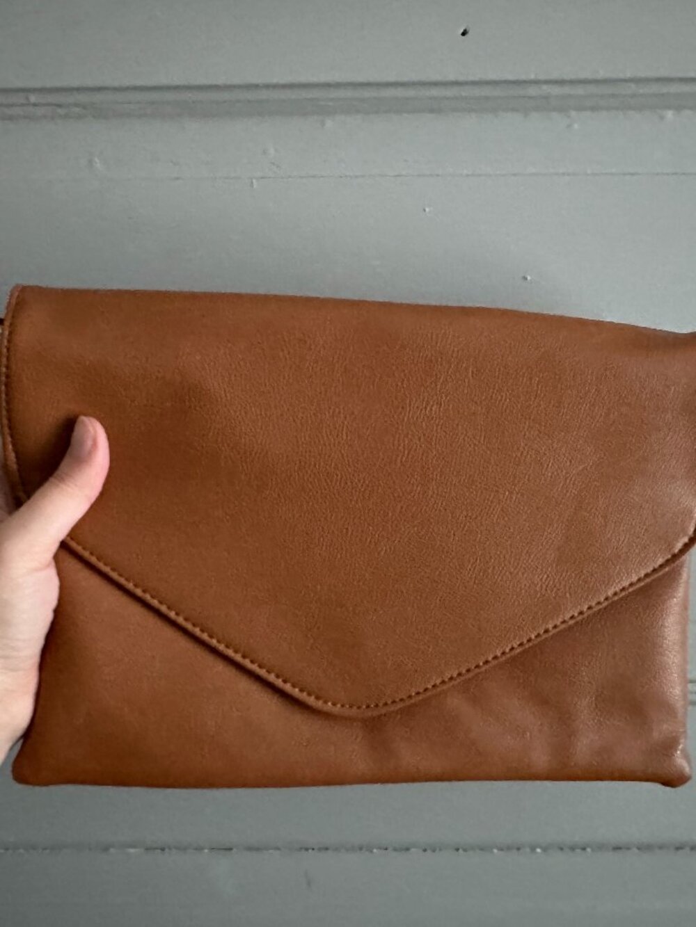 Cognac Brown Faux Leather Envelope Clutch with Strap | initial outfitters | NWOT